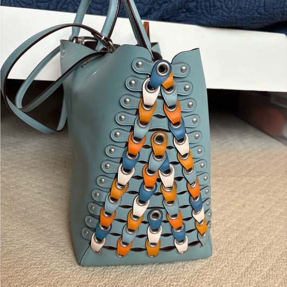 Coach Blue Rogue Tote With Unique Colorful Side Details - Picture 2 of 8